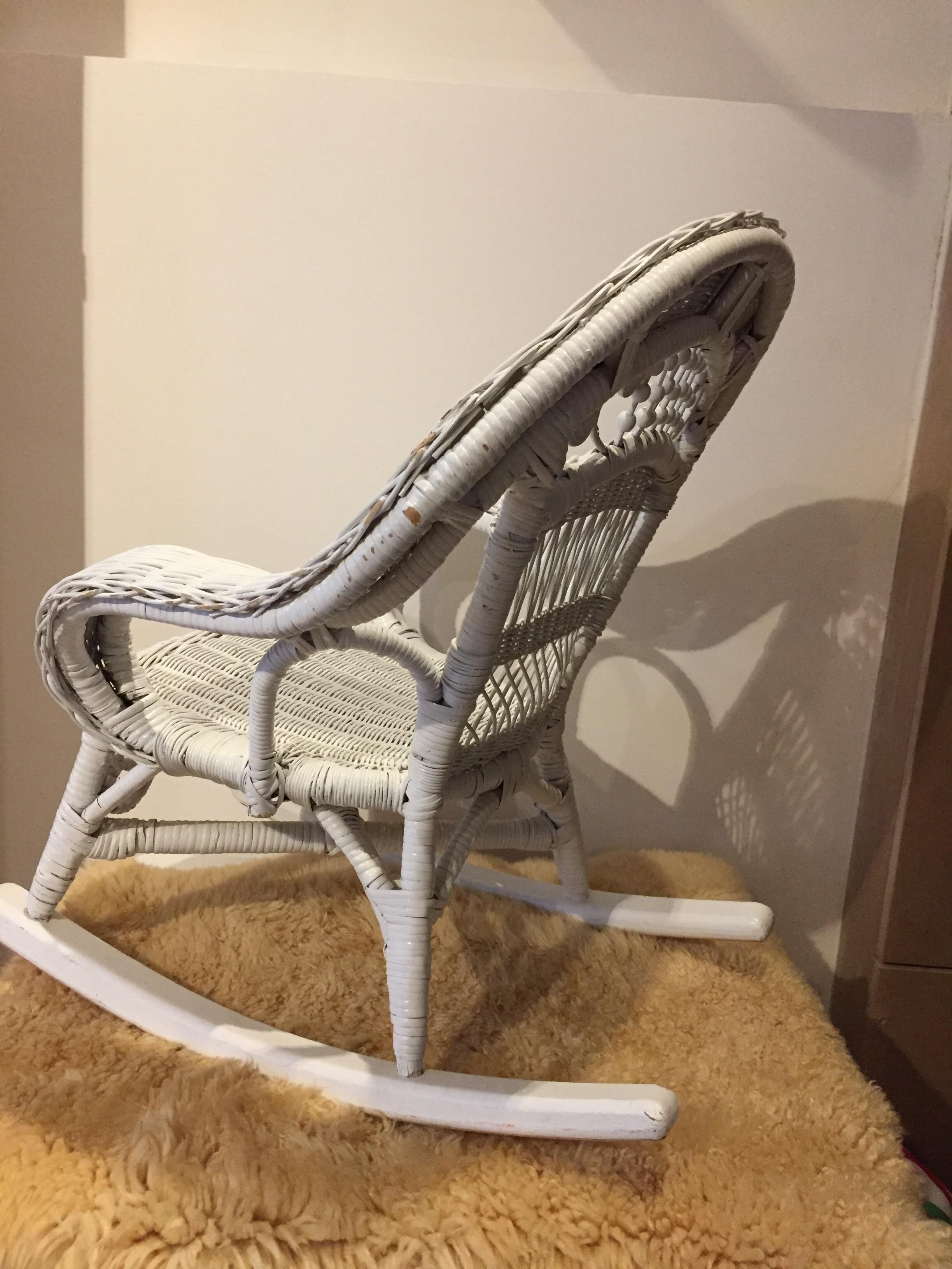 Child rocking chair rattan white