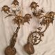 pair of wall lights brass bronze 1900 to 30 pink porcelain 45x28
