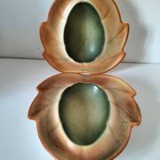 Pair of biomorphic bowls Salins France moss green, 1950s