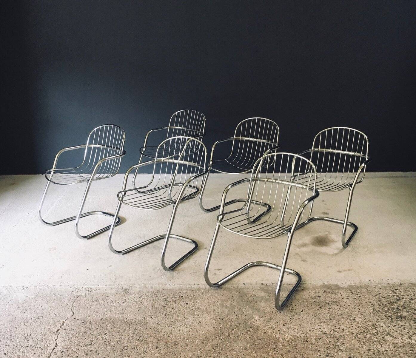 Mid-Century Modern Chrome Dining Chairs by Gastone Rinaldi, Italy, 1970s, Set of 6