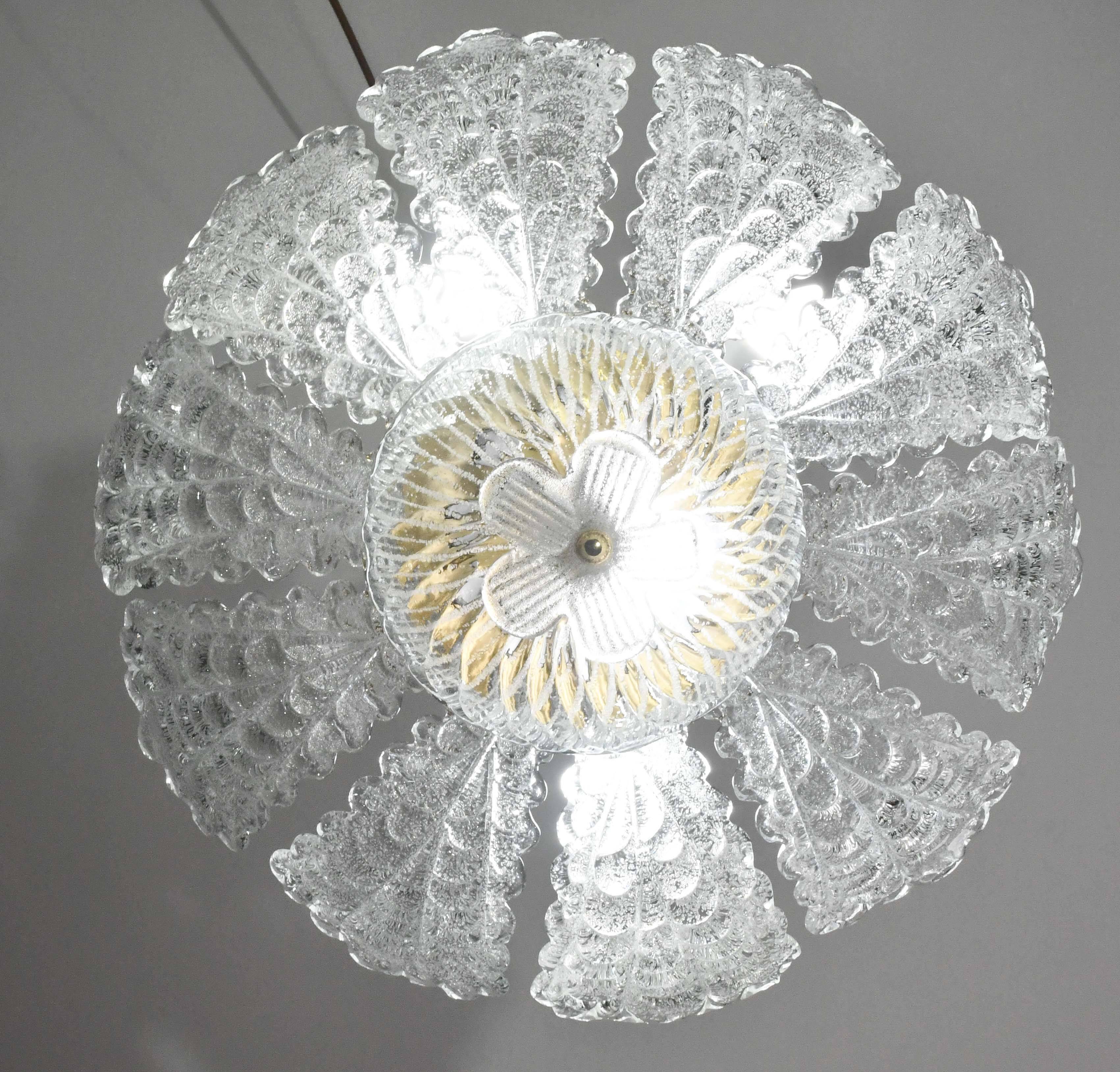 Charming transparent Murano glass leaf ceiling light or chandelier, 1970s