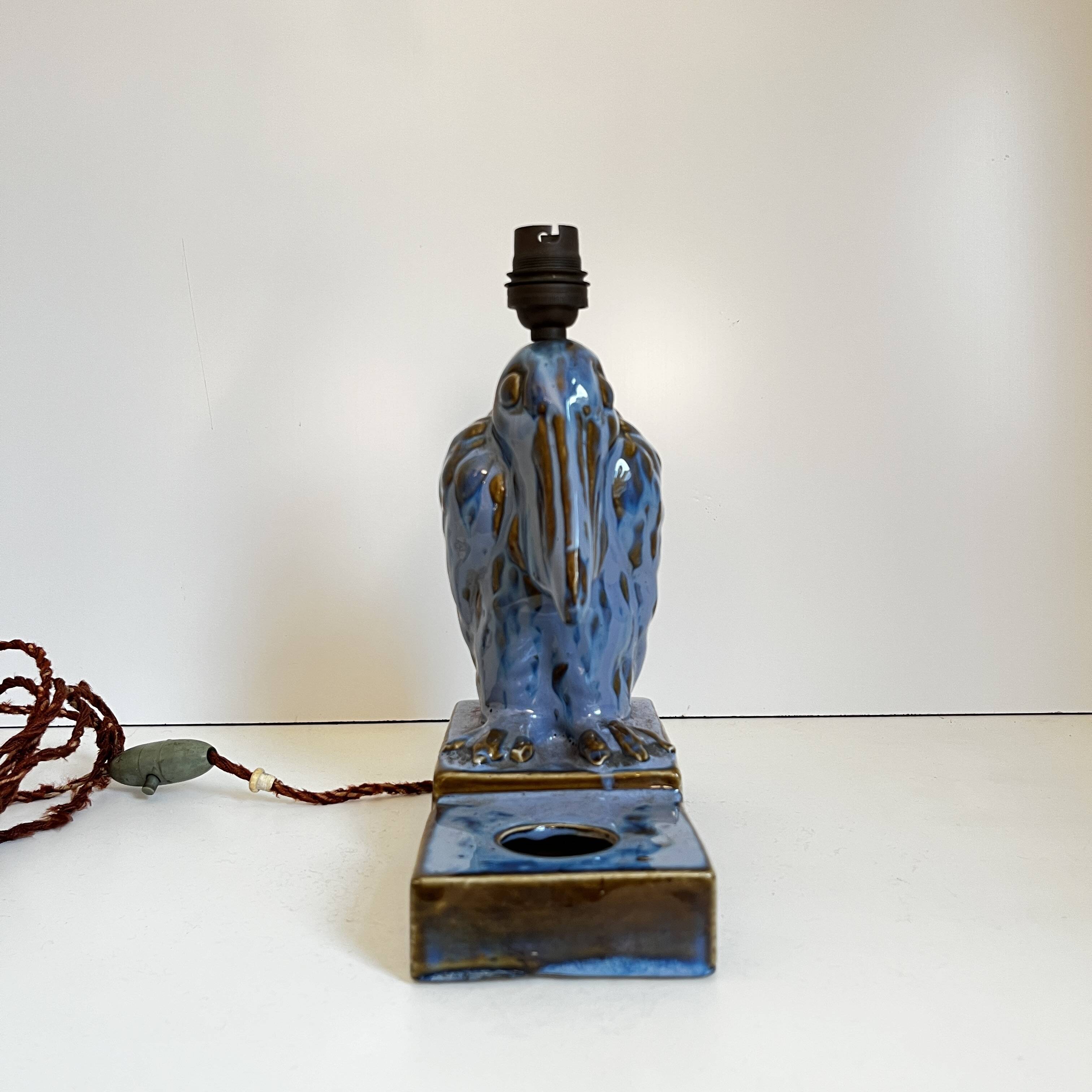 'Pelican' sculpture, Art Deco lamp base / inkwell in fine glazed stoneware