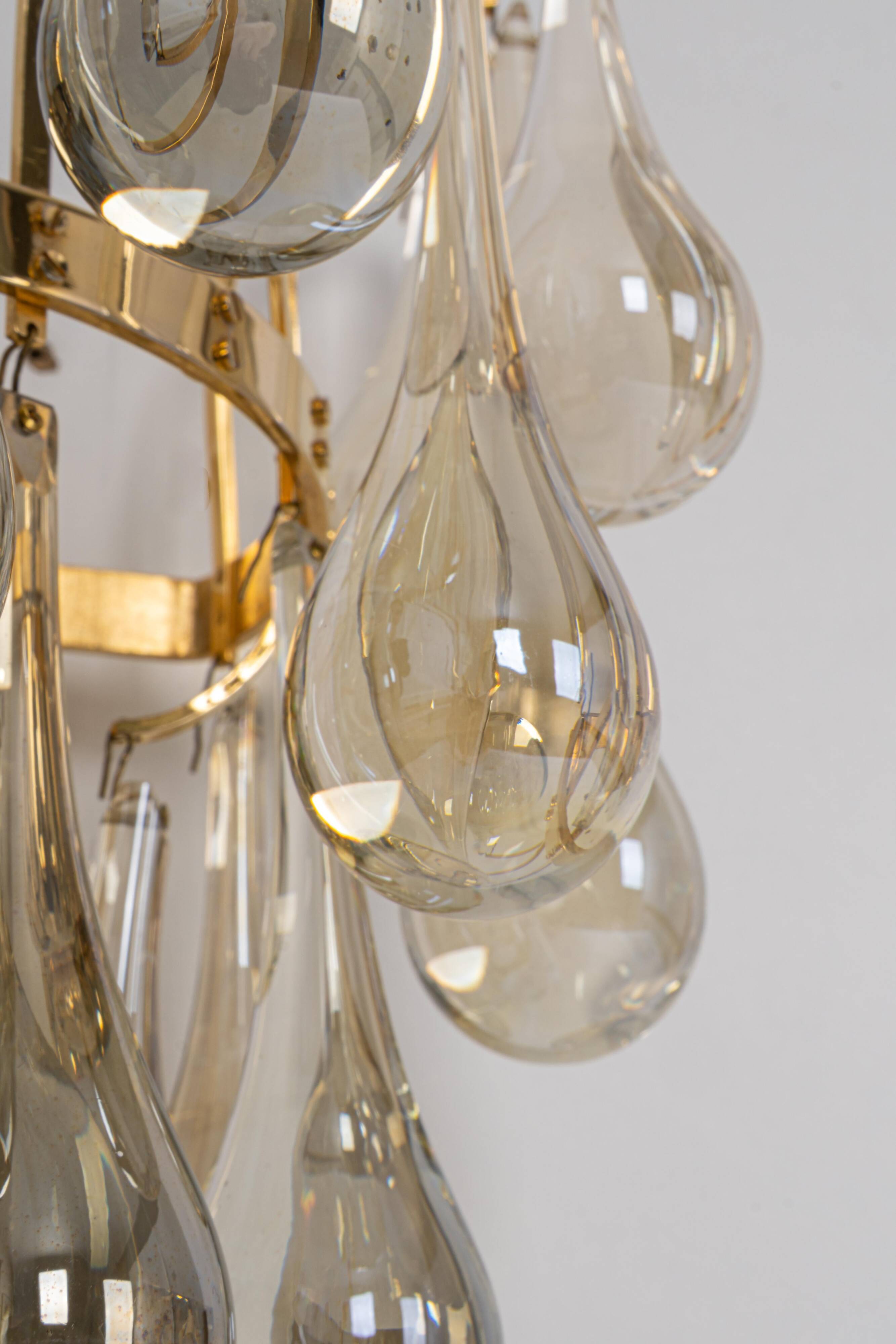 Large Pair of Gilded Brass and Crystal Wall Lights by Palwa, Germany, 1970s