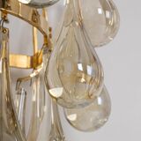 Large Pair of Gilded Brass and Crystal Wall Lights by Palwa, Germany, 1970s