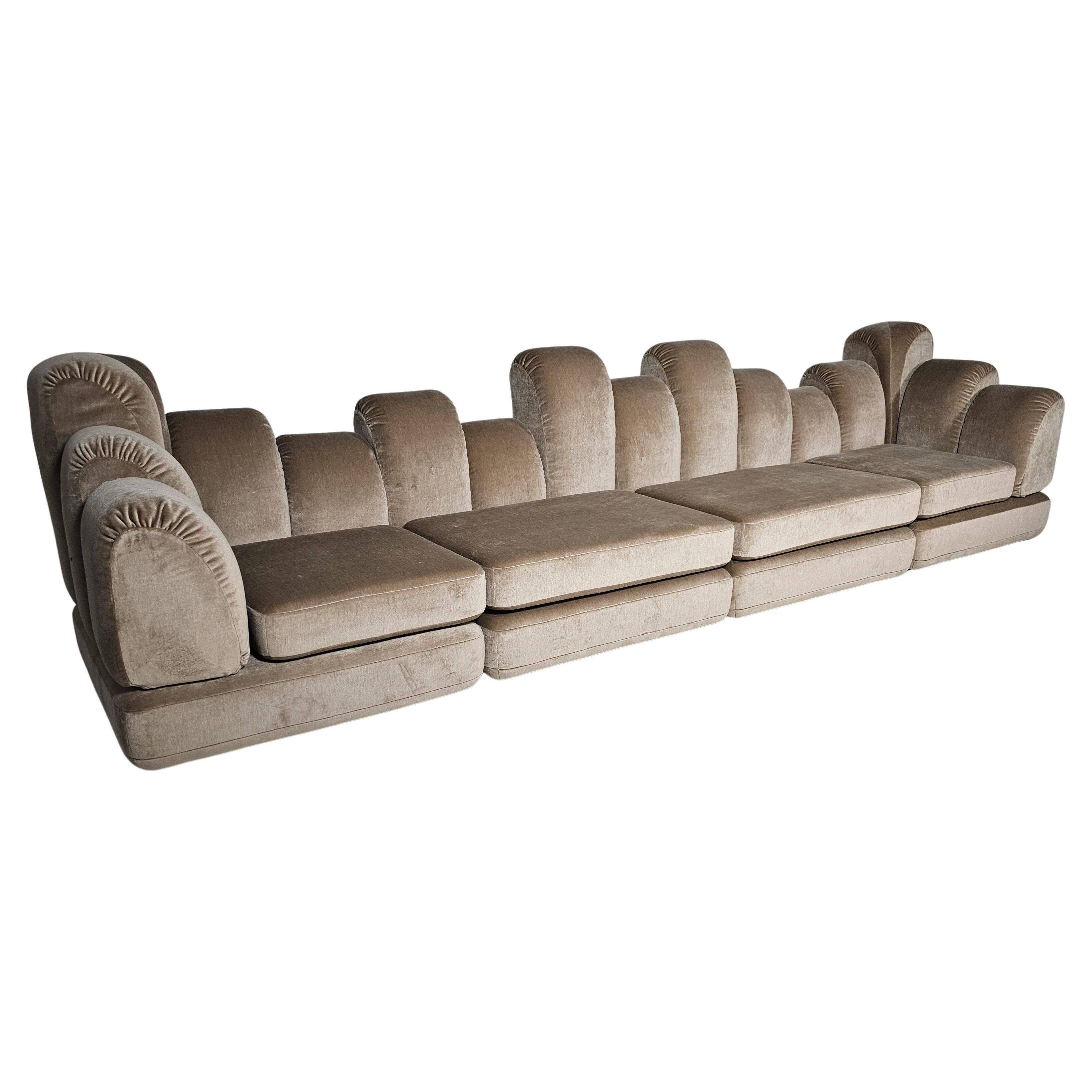 Beige mohair velvet sectional sofa by Hans Hopfer, Roche Bobois.