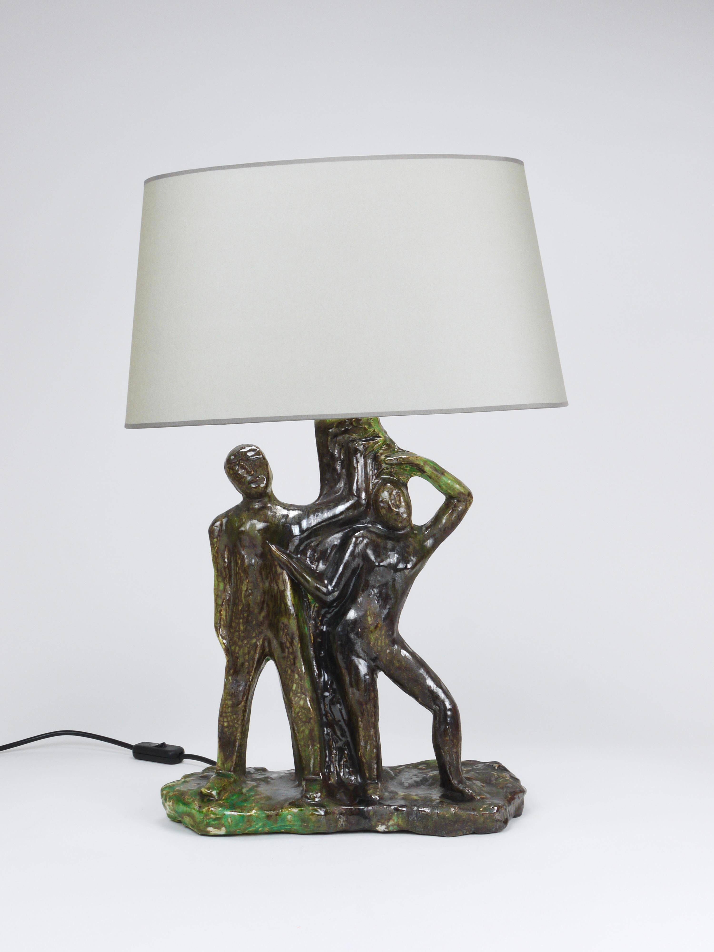 Brutalist sculptural table lamp "Man and Woman near a Tree", Italy, 1970s