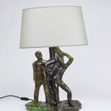Brutalist sculptural table lamp "Man and Woman near a Tree", Italy, 1970s
