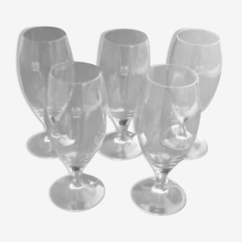 5 verres anciens à bière  verre transparent