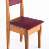 Set of 4 vintage oak wood and Eskai chairs, France 1960.