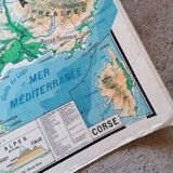 Old physical France map N°11 Hatier Kaeppelin cardboard.