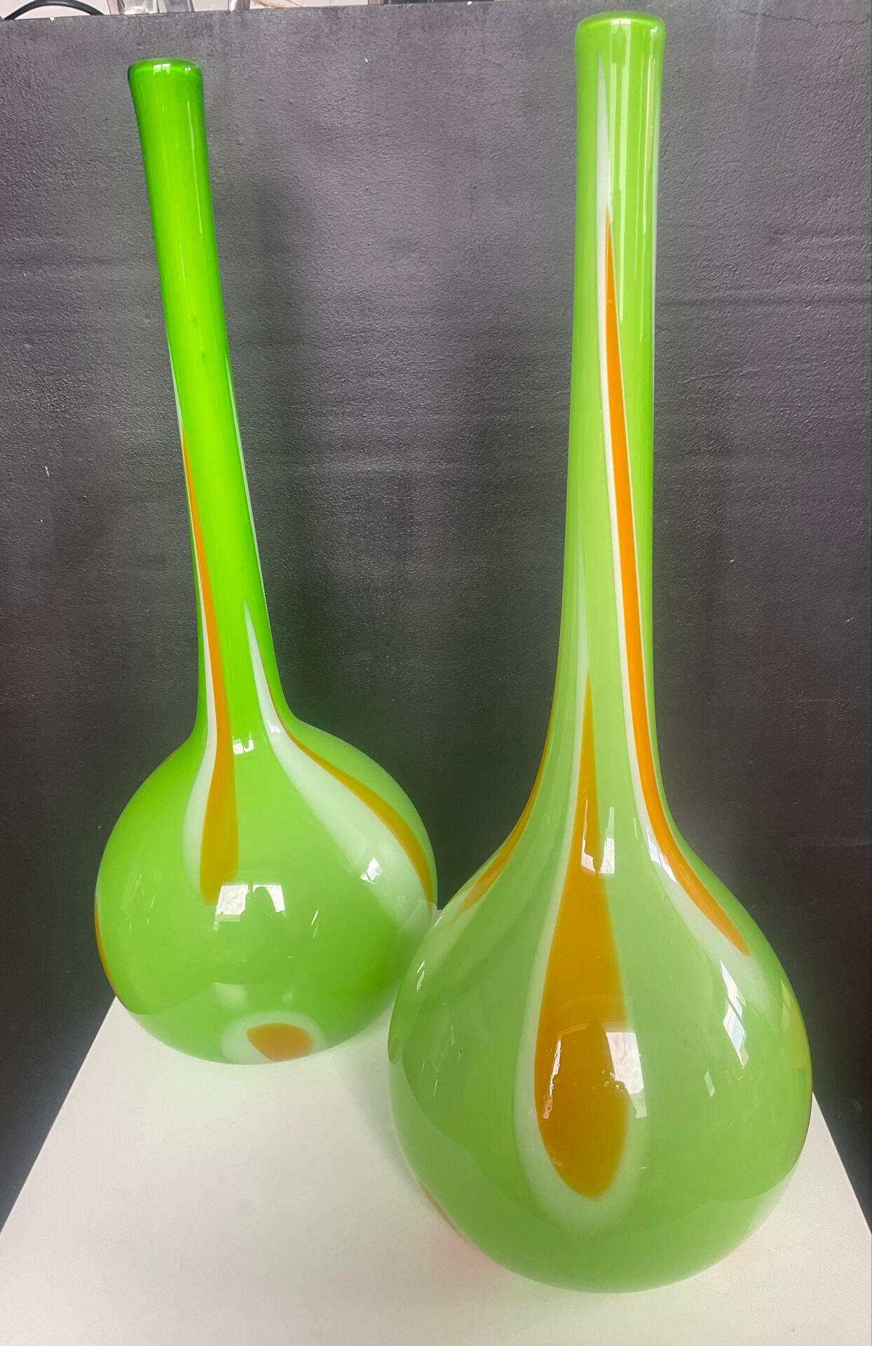 Pair of large flower vases in glass paste from the 70s-80s.