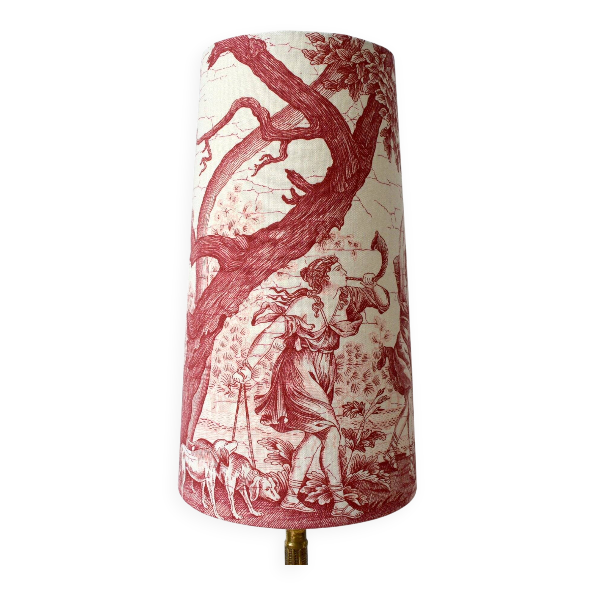 Red toile de Jouy lampshade, Diana the Huntress Greek goddess