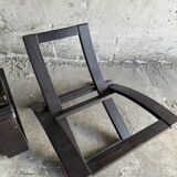 Vintage Scandinavian Black Leather Armchair with Ottoman — Solid Dark Wood Frame, Mid‑Century Modern