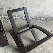 Vintage Scandinavian Black Leather Armchair with Ottoman — Solid Dark Wood Frame, Mid‑Century Modern