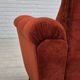 Années 1980, fauteuil relax danois meuble en velours marron/rouge.