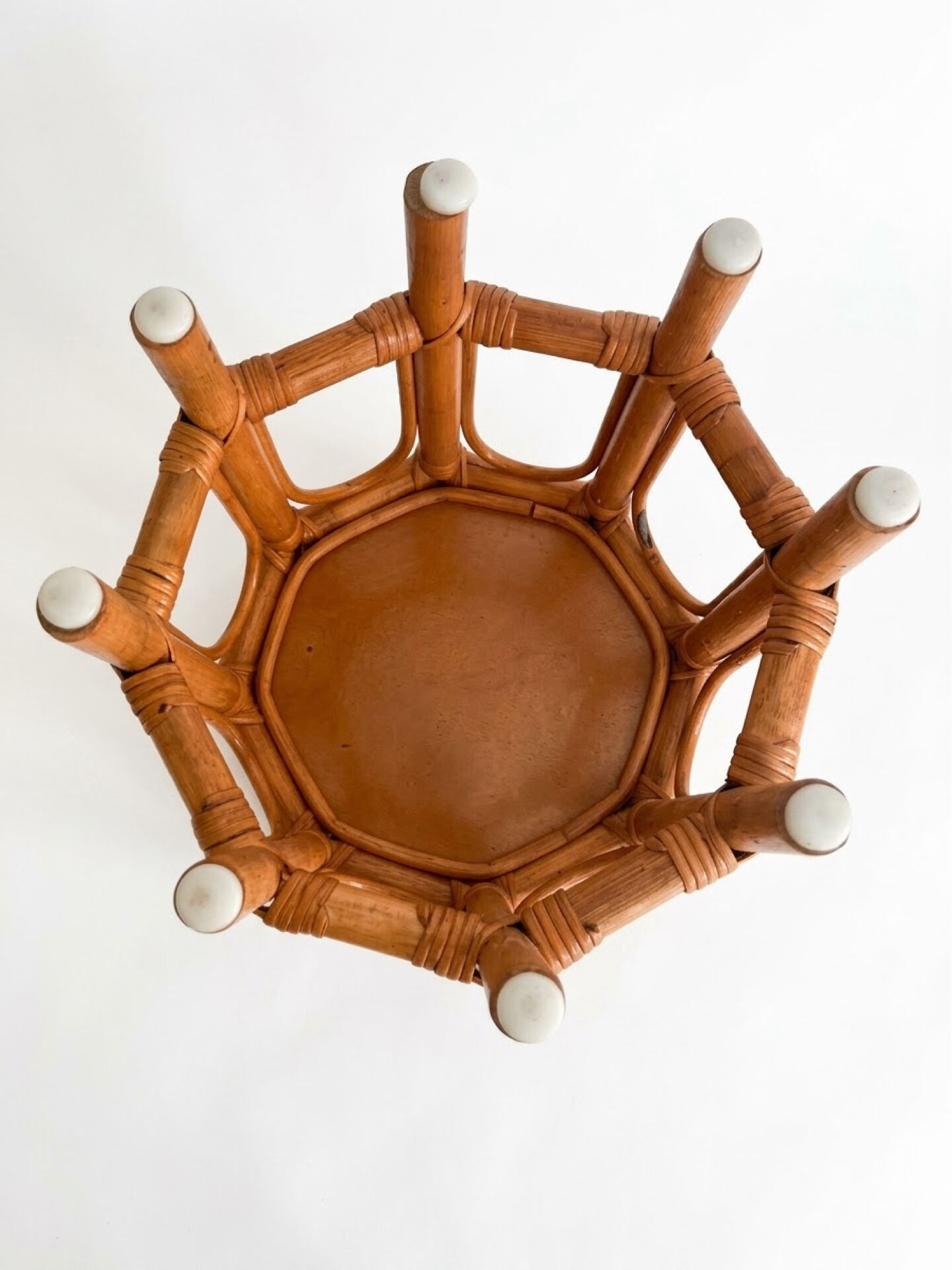 Tabouret vintage octogonal en rotin et cannage