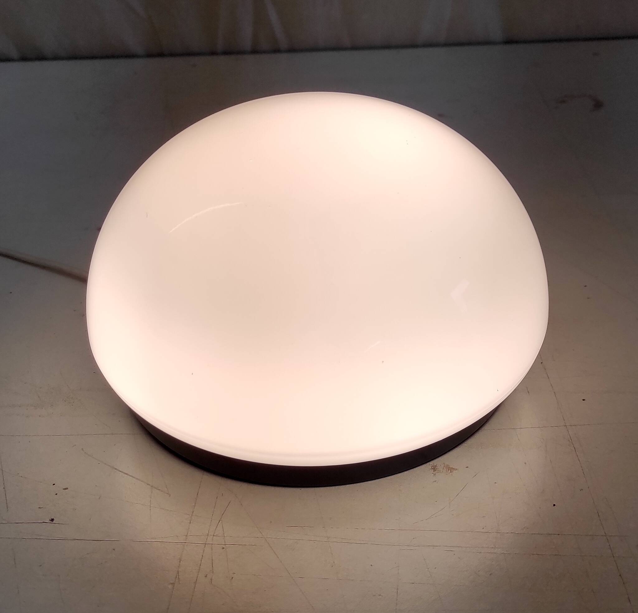 Opaline globe and black metal ceiling or wall light, diam. 20 cm - late 20th century