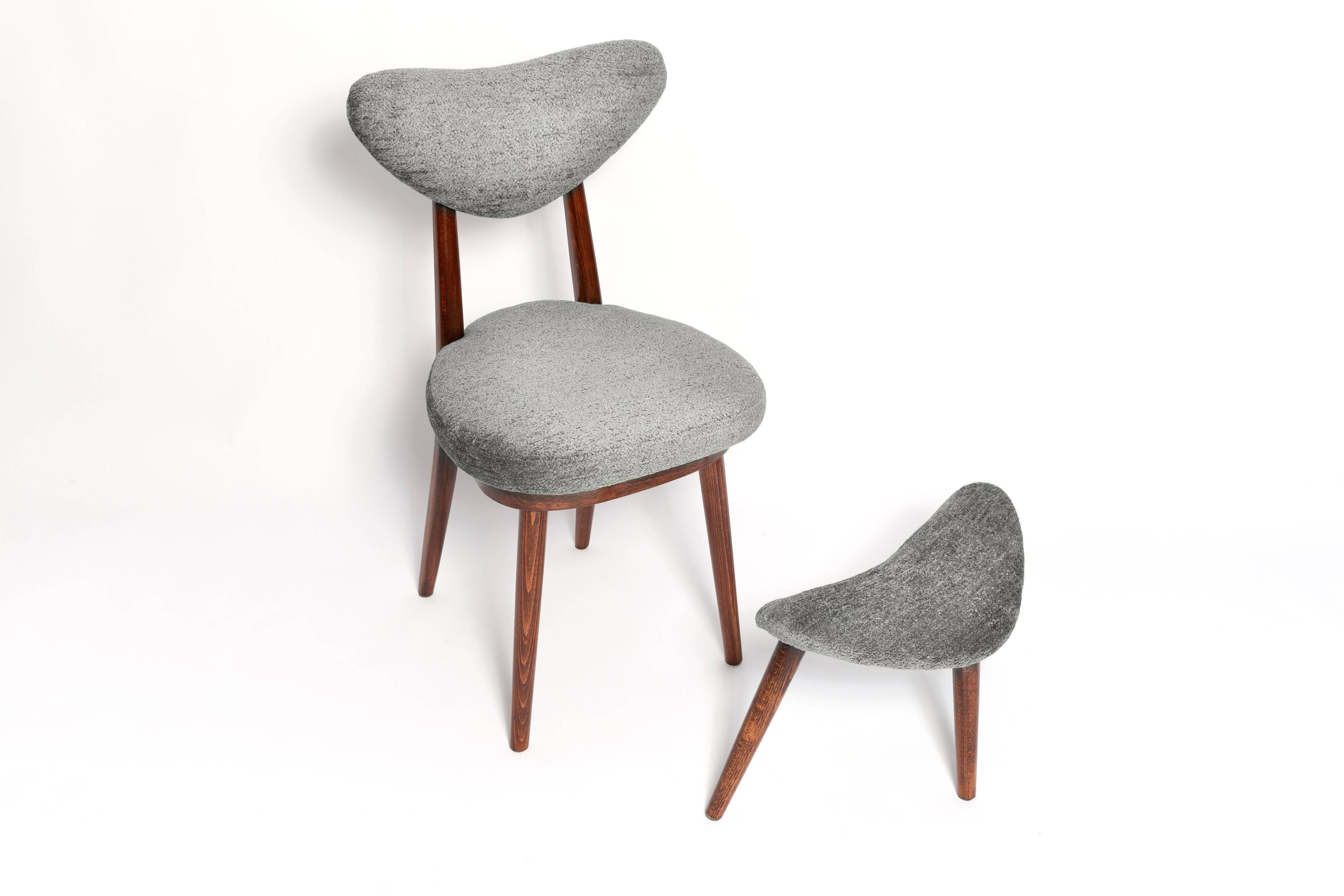 Vintage mid-century grey velvet heart-shaped chair, Europe, 1960s.
