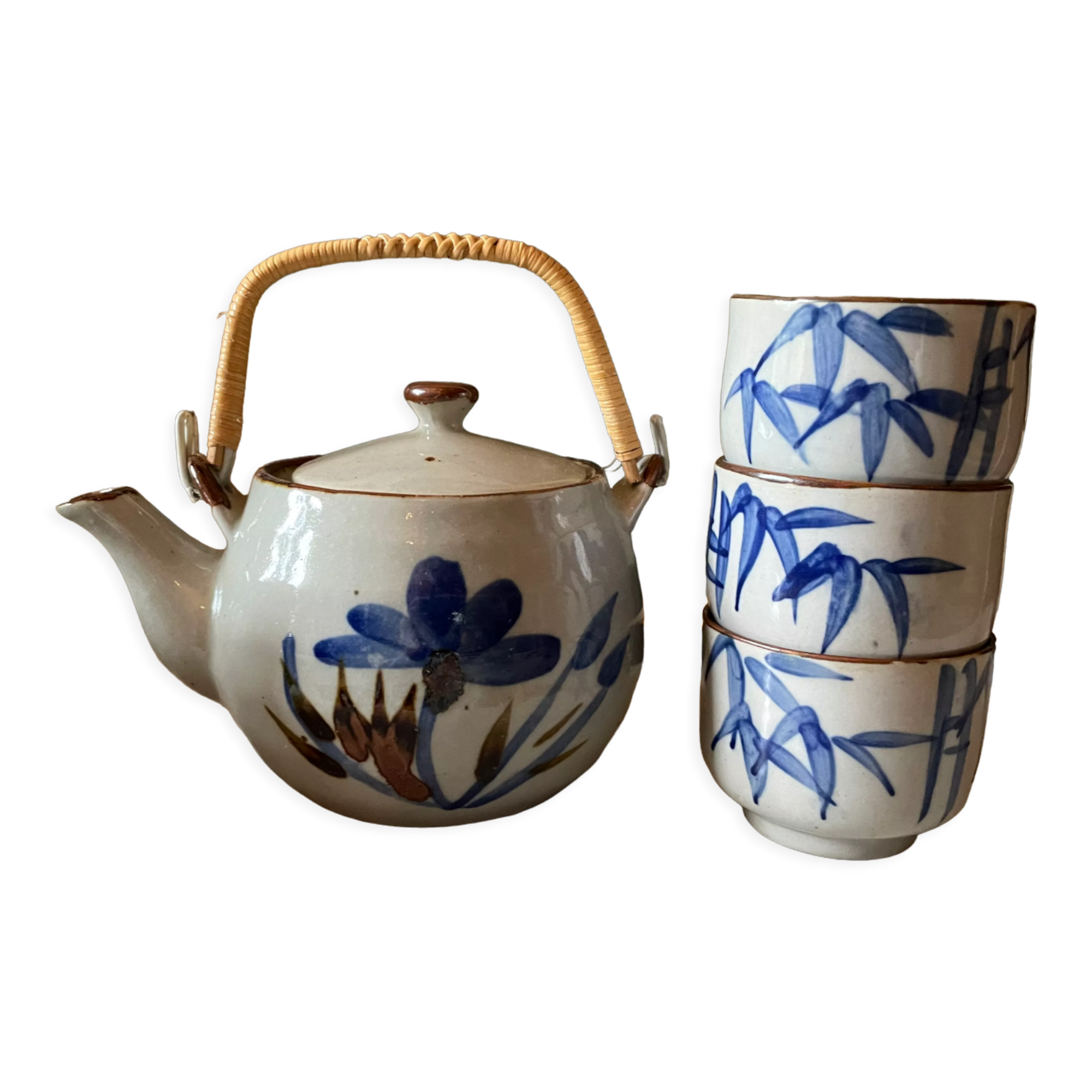 Stoneware tea set, 3 cups