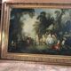 Old painting print on canvas + frame carved wood Gilded Vintage #2
