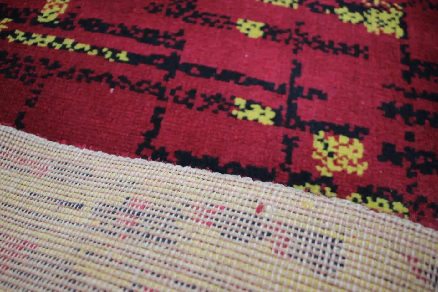 Small geometric abstract wool bouclé carpet/rug, 1950s, Czechoslovakia