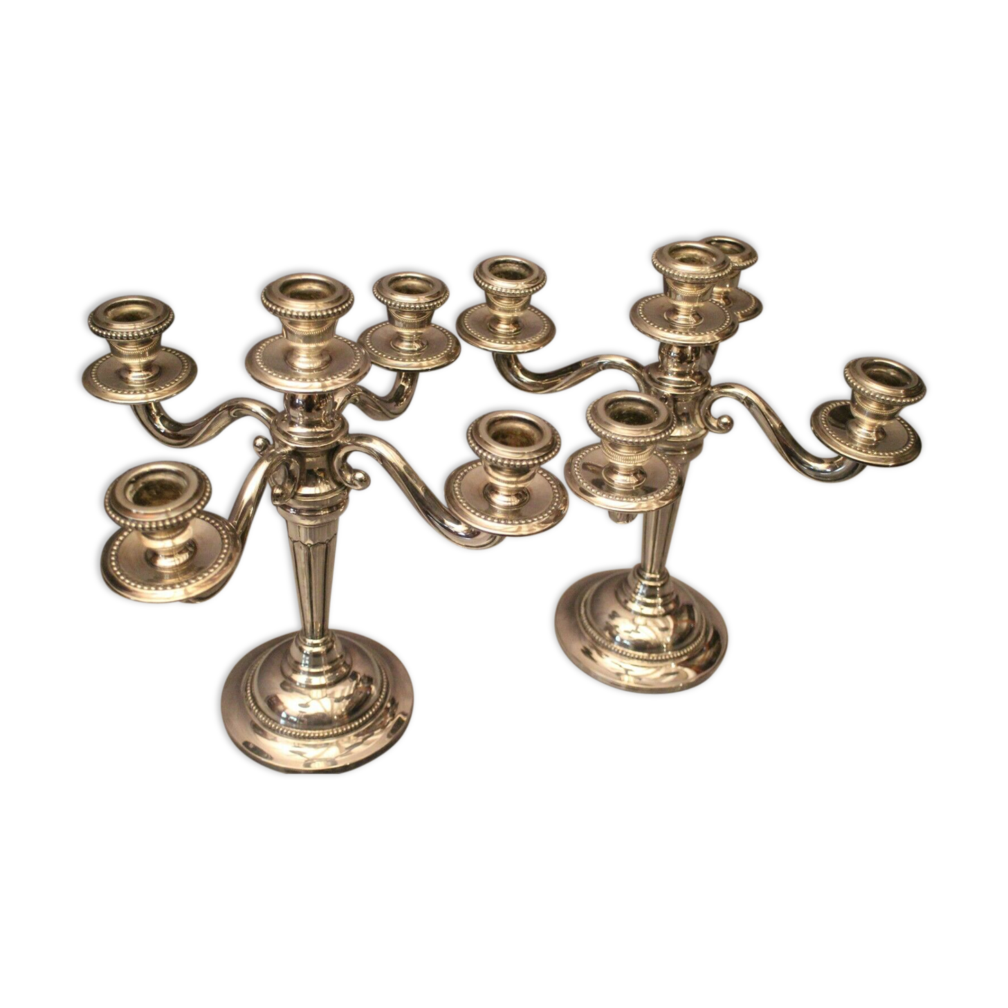 Pair of large candlesticks with 4 silver metal lights in Louis XVI style