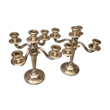 Pair of large candlesticks with 4 silver metal lights in Louis XVI style