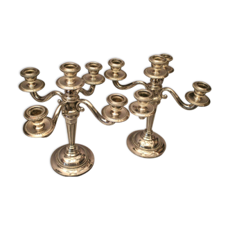 Pair of large candlesticks with 4 silver metal lights in Louis XVI style