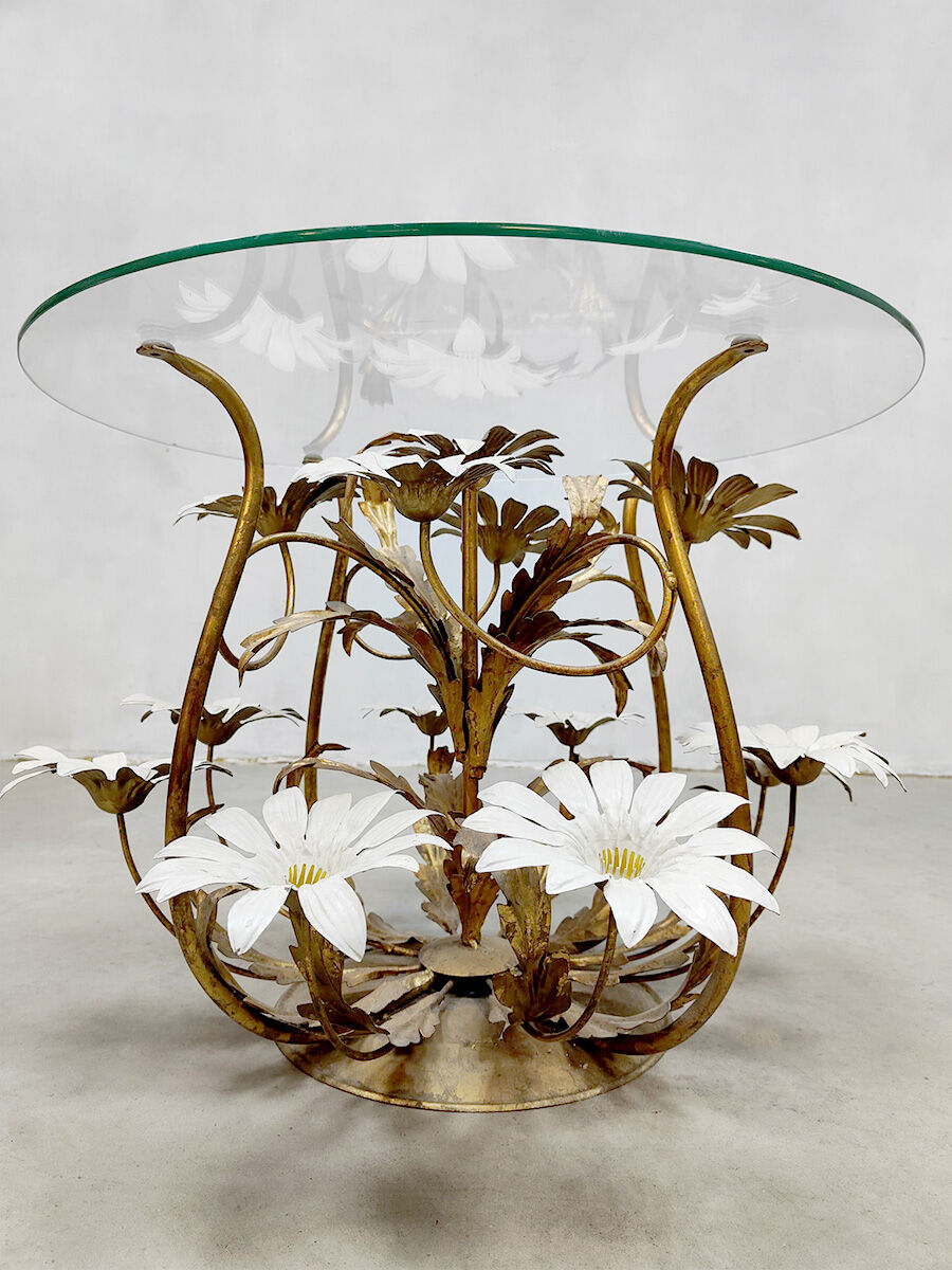 Hollywood Regency 'Flowers' Brass Coffee Table