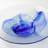 Vintage Blue Swirl Glass Fruit Bowl / Bormioli Rocco / Italy / 1990s