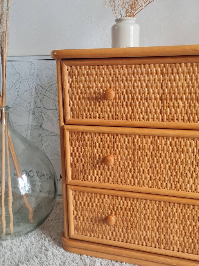 Vintage rattan chest of drawers