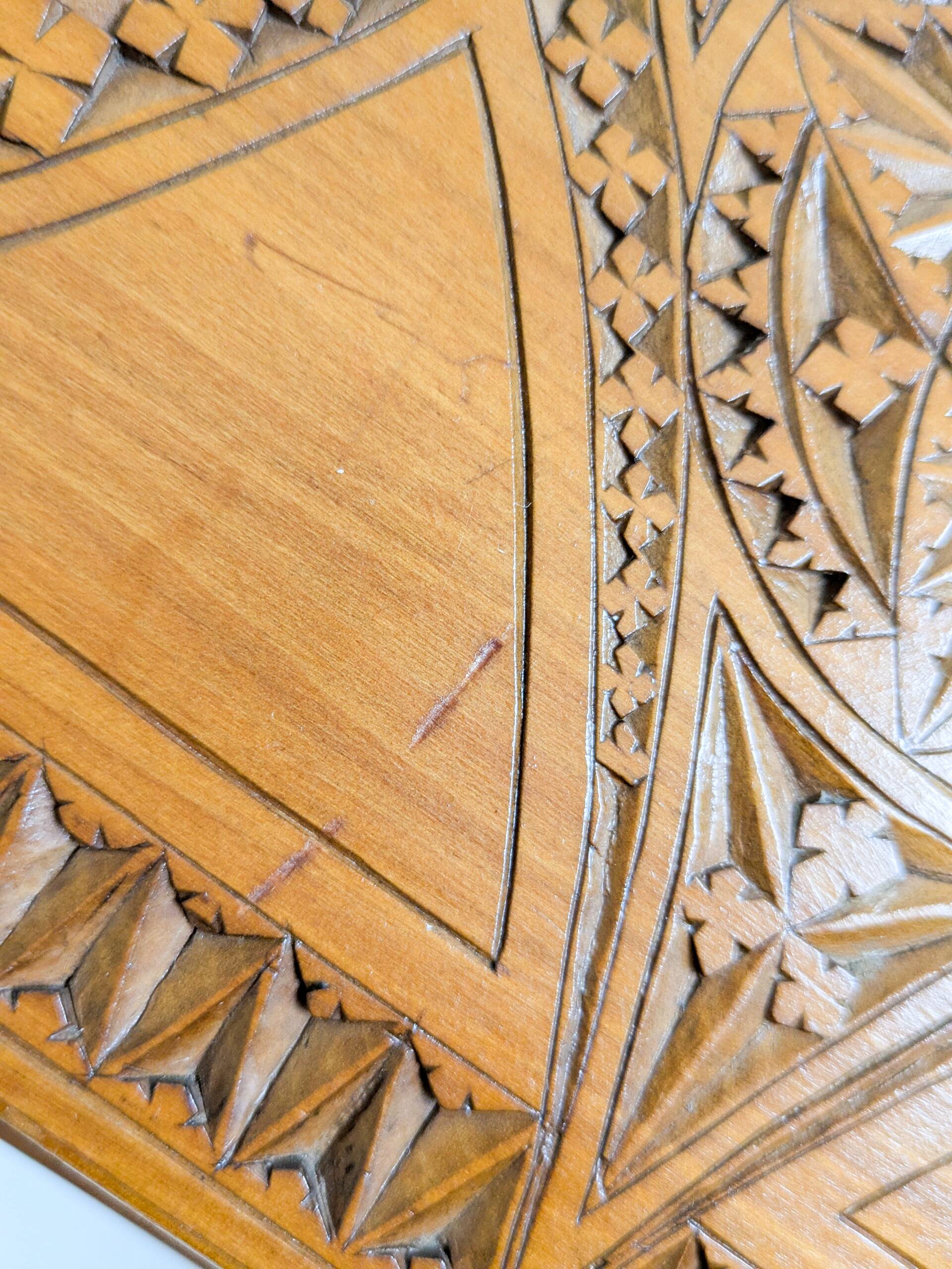 Wall-mounted letter holder, antique carved wood, folk art.