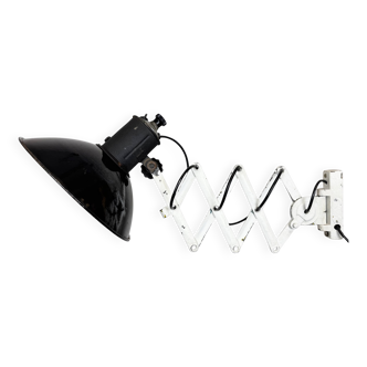 Industrial Black Enamel Scissor Wall Lamp, 1950s
