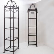 Pair of vintage pagoda-style shelves in black metal