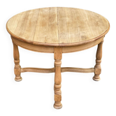 Renovated extendable round farmhouse dining table in solid oak 190cm 19th century