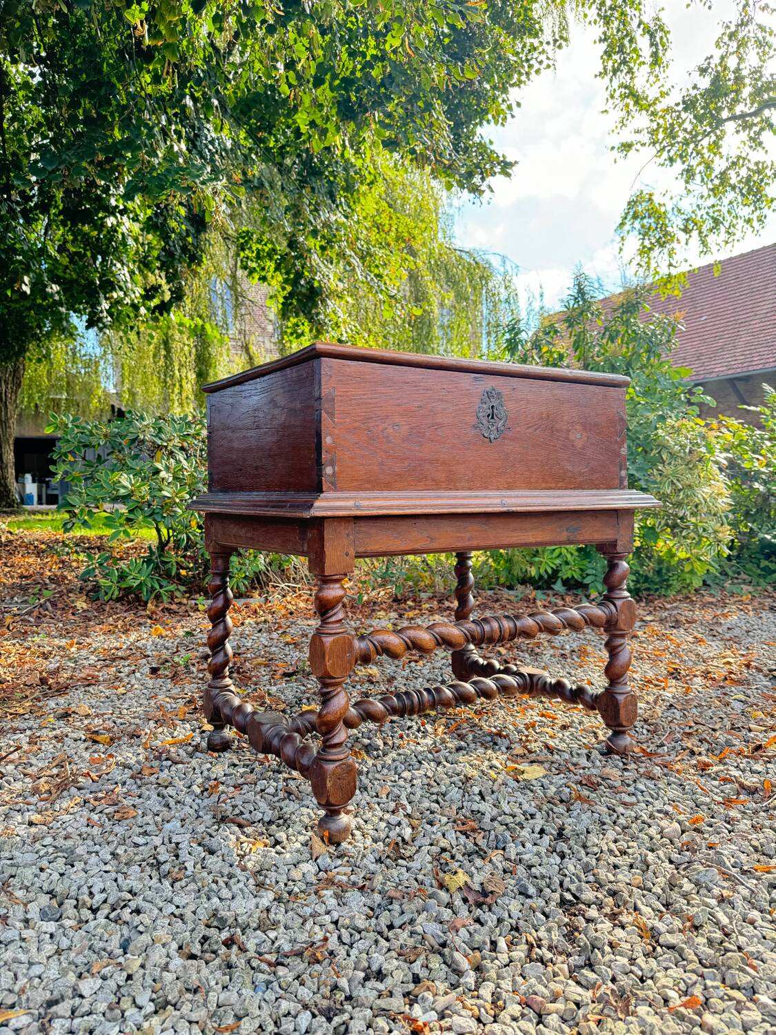 Wedding Chest and its Twisted Base in Oak 17th Century