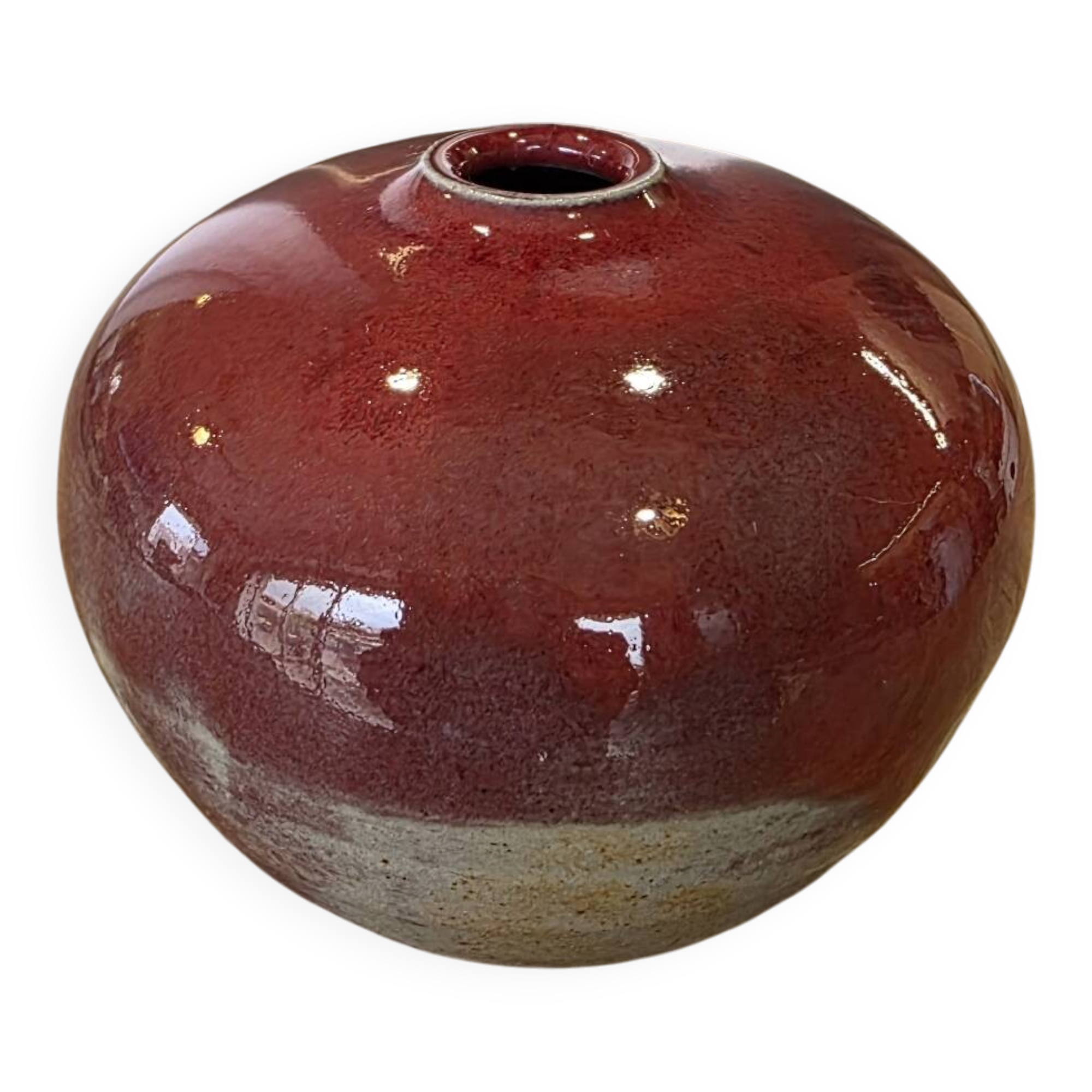 Red ceramic ball vase soliflore by Alain Rufas, Vallauris