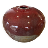 Red ceramic ball vase soliflore by Alain Rufas, Vallauris