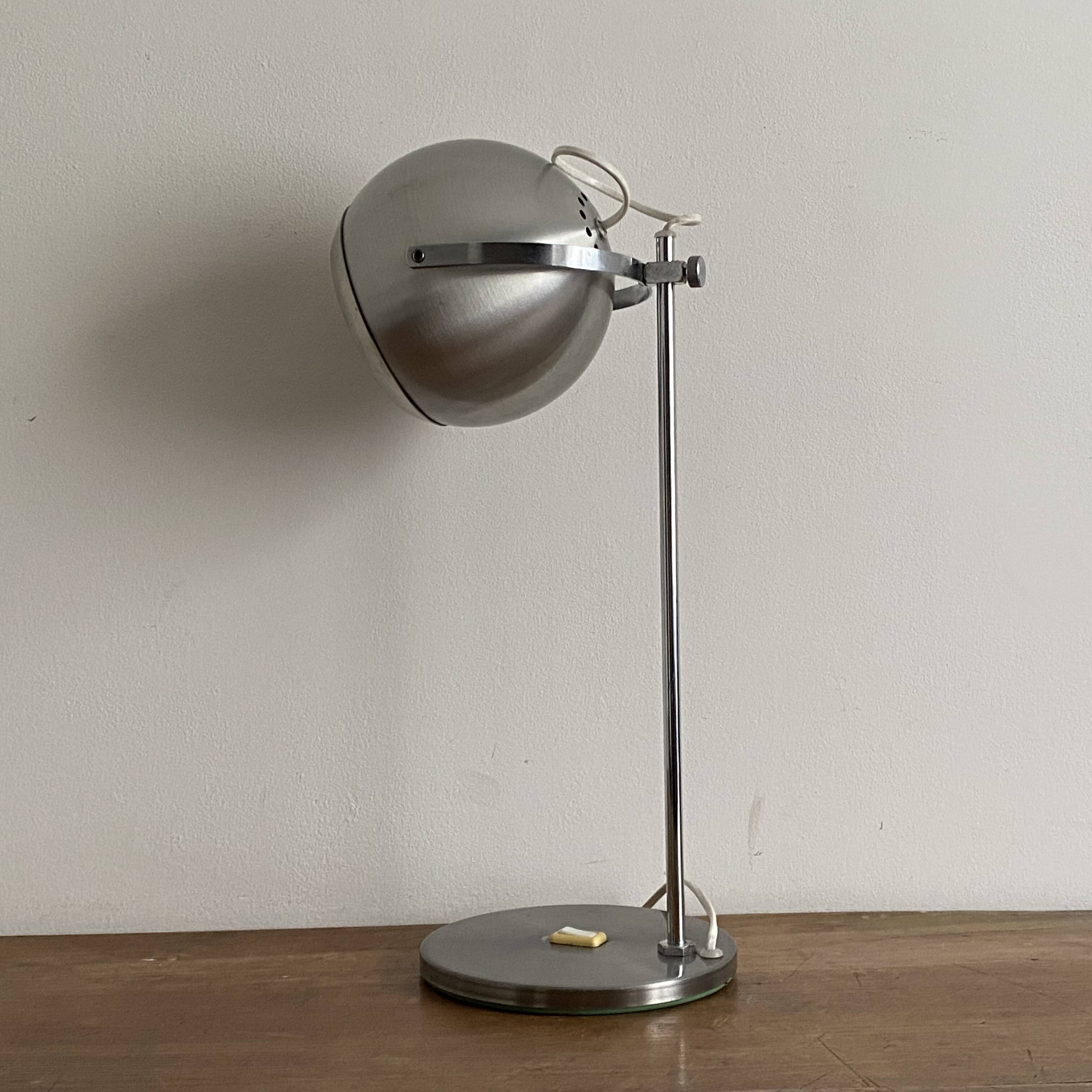 Eye ball lamp. 1970. Brushed stainless steel.