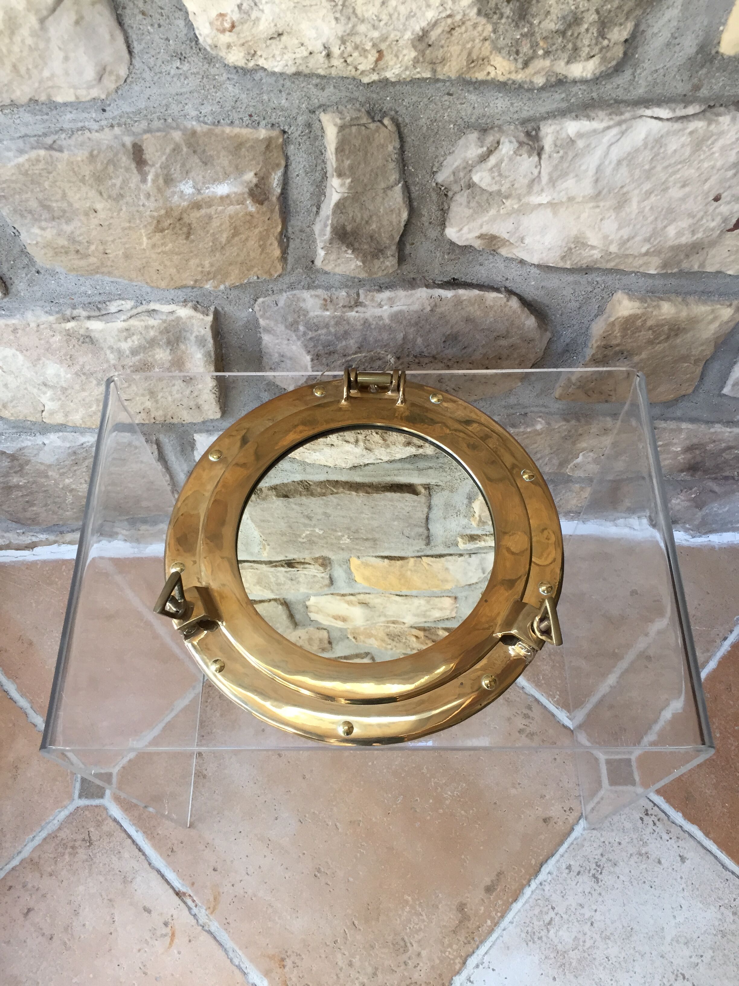 Brass porthole mirror  29x29cm
