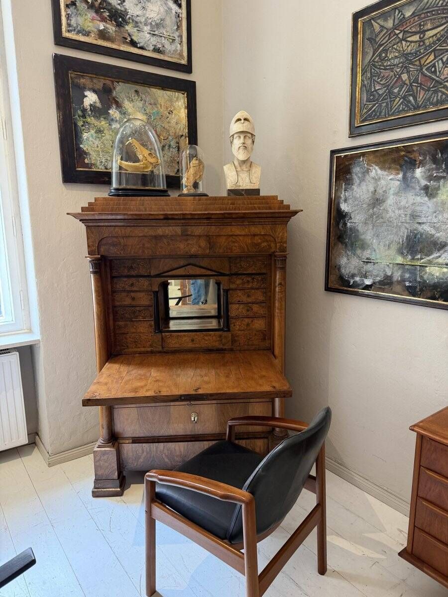 Mid-century modern chair in teak and black leather, Germany, 1960s