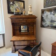 Mid-century modern chair in teak and black leather, Germany, 1960s