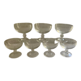 Set of 7 Champagne glasses in engraved crystal 1970
