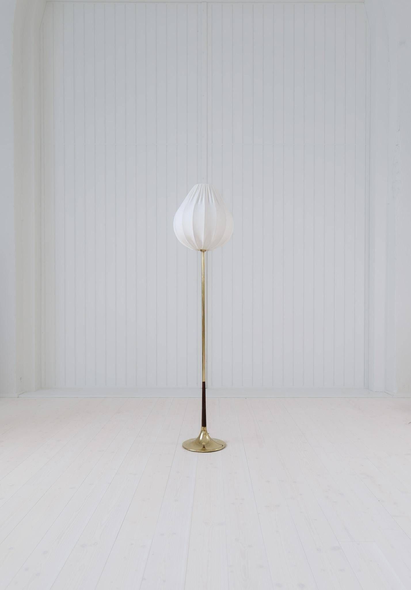 Modern mid-century brass trumpet-shaped floor lamp, Sweden, 1960s.