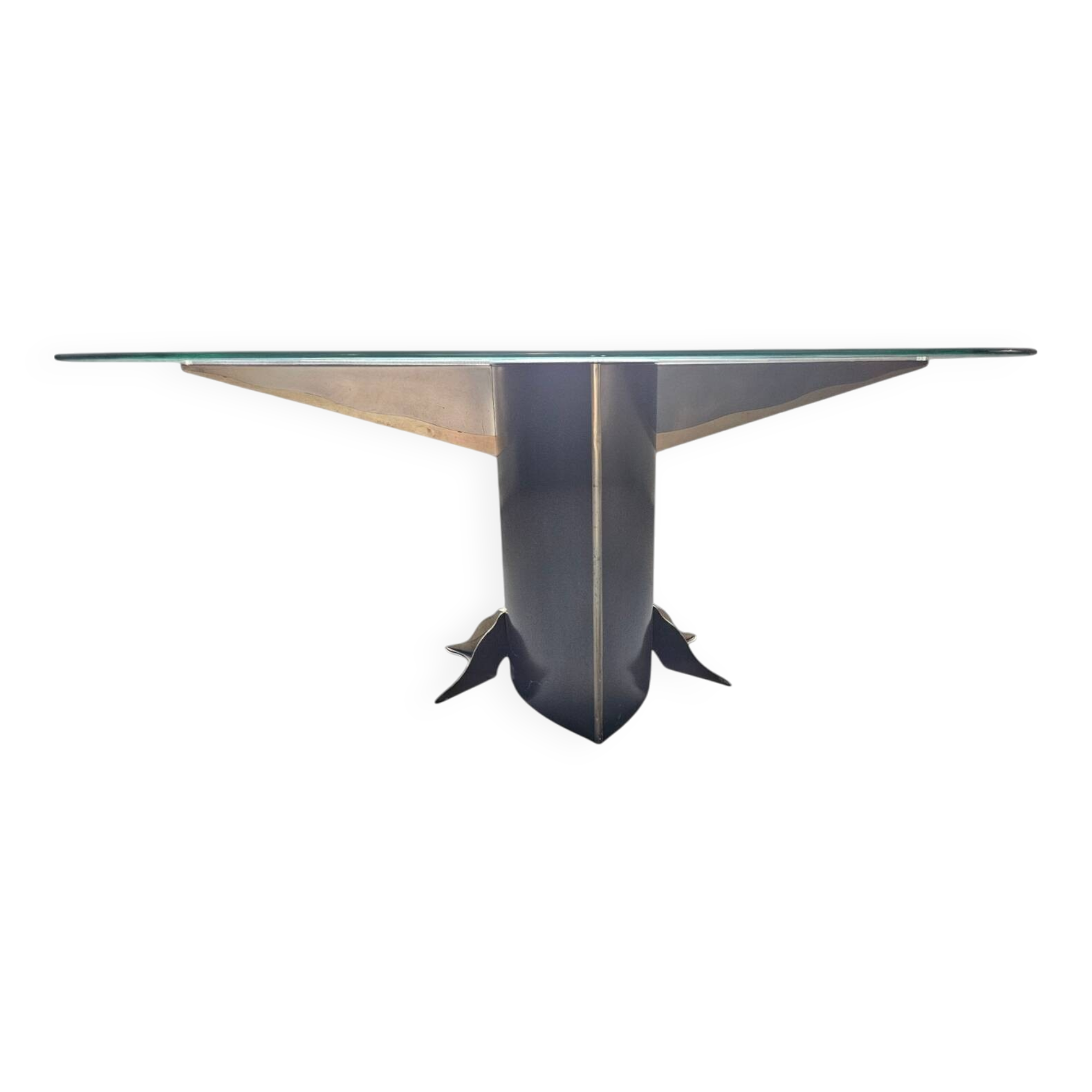 Postmodern Belgo Chrom table / oval glass top / 1980s