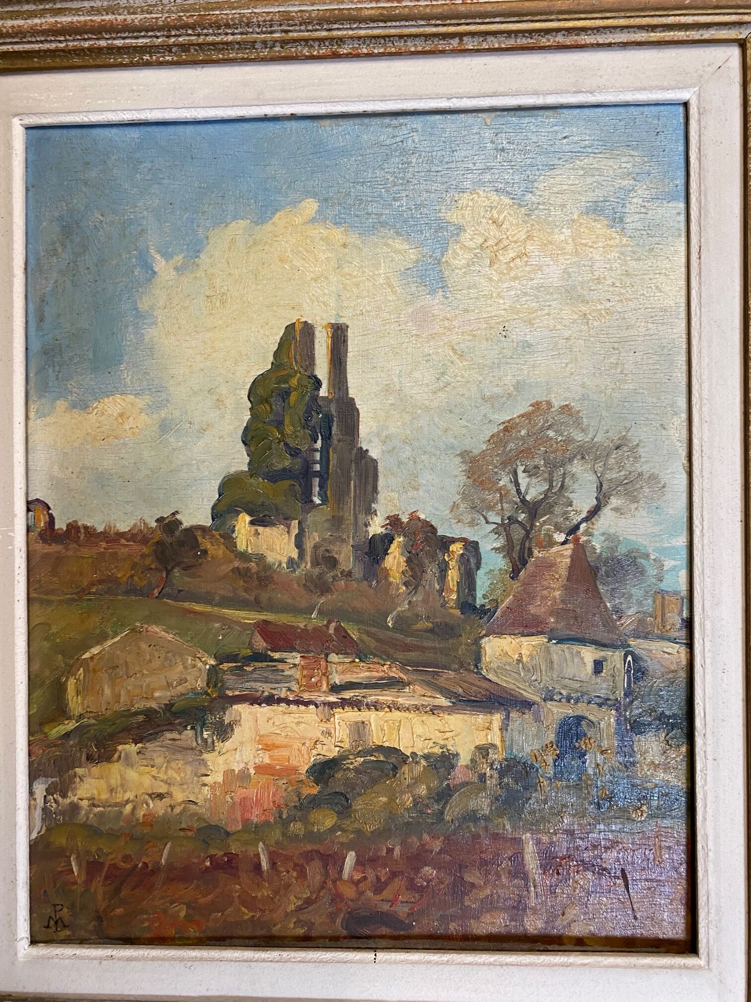 Basque farmhouse oil painting signed marcel poissonnié early twentieth with frame