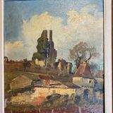 Basque farmhouse oil painting signed marcel poissonnié early twentieth with frame