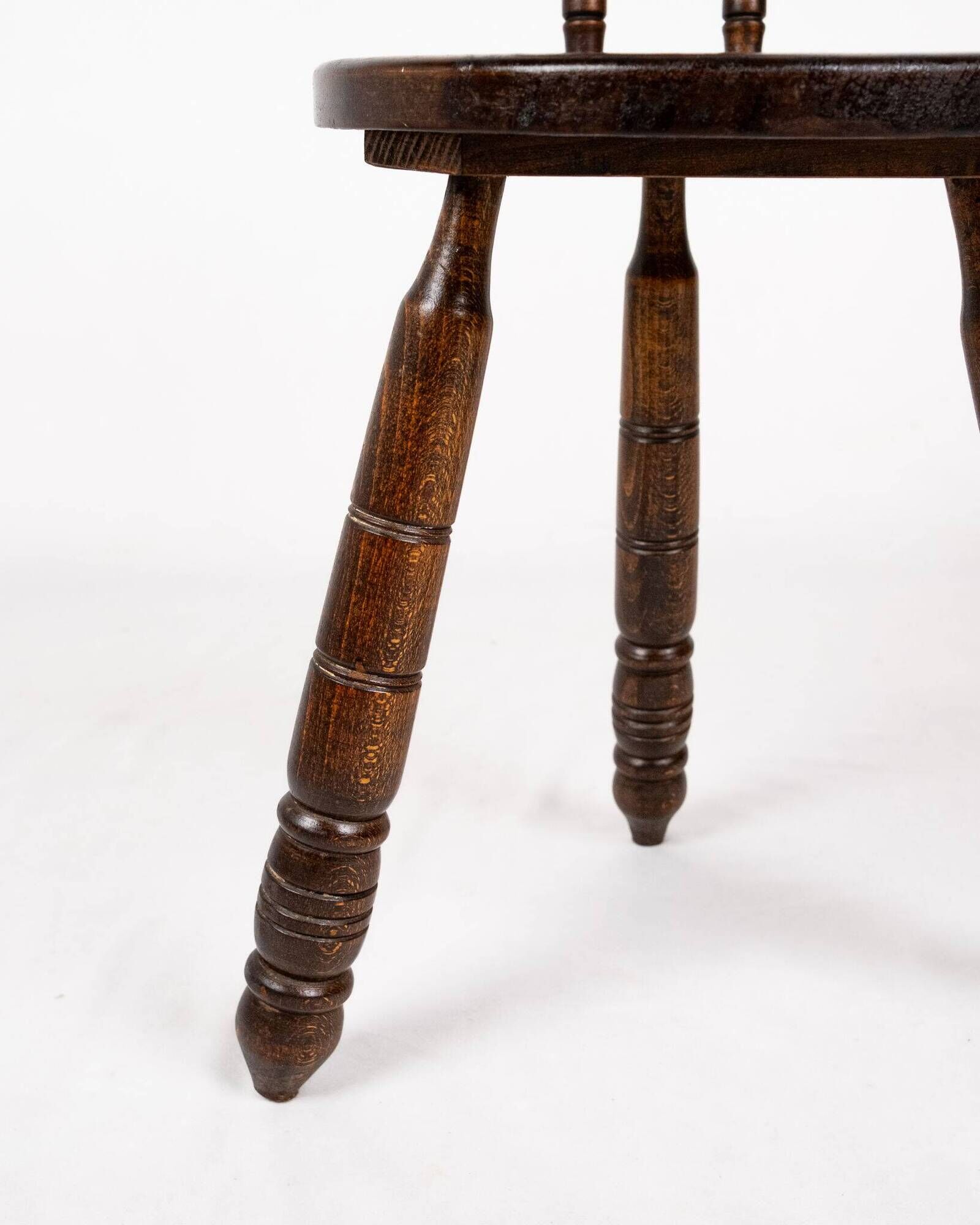 Low chair and turned wooden stool, Dudouyt style, France, 1940s
