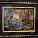 “riviere” painting on metal emaux de limoges signed