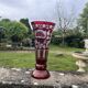 Ruby red crystal vase with peacock castle engraving - Bohemian style